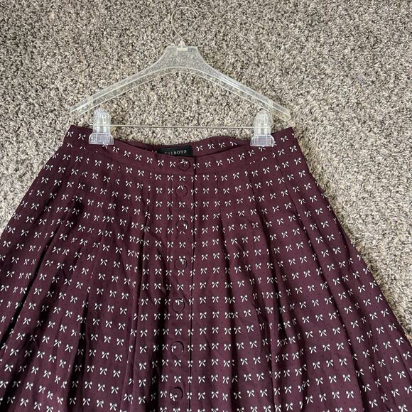 Talbots Dotty Bows Button Front Midi Full Skirt Sz 10 Burgundy Fall Fashion New - Picture 4 of 9